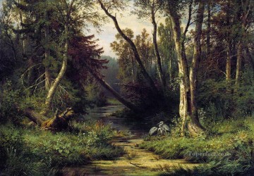 forest landscape with herons 1870 Ivan Ivanovich trees Oil Paintings